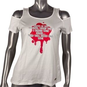 Michael Kors | White Cold Shoulder T Shirt Graphic Print Blood Poem